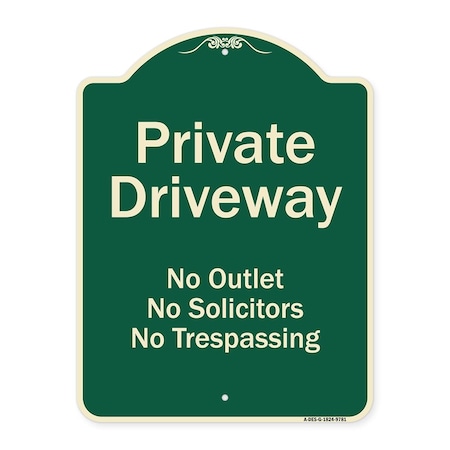 Signmission Designer Series-Private Driveway No Outlet Solicitors Or Trespassing, 24" H, G-1824-9781 A-DES-G-1824-9781